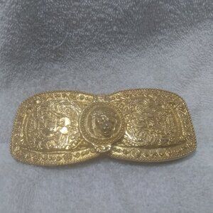 Alexis Kirk Gold Statement Medusa Wrap Belt Buckle Wide Gold Art Deco Look Vtg